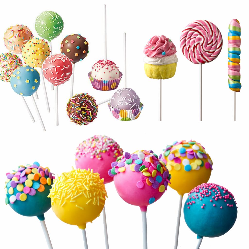 360pcs Cake Pop Sticks and Wrappers Ties Kit, Including 120ct 6-inch Paper Lollipop Stick, 120ct Cake Pop Parcel Bag, 120ct Gold Twist Tie for Candy Making Packaging Supplies