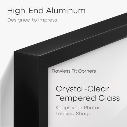 Black 12x12 Picture Frames, High End Metal 12 x 12 Square Poster Frame with Mat 10 x 10 Photo, 12x12 Black Frame Matted to 10x10 Print, 12by12 Thin Frames, Tempered Glass, Wall Kit, Set of 1