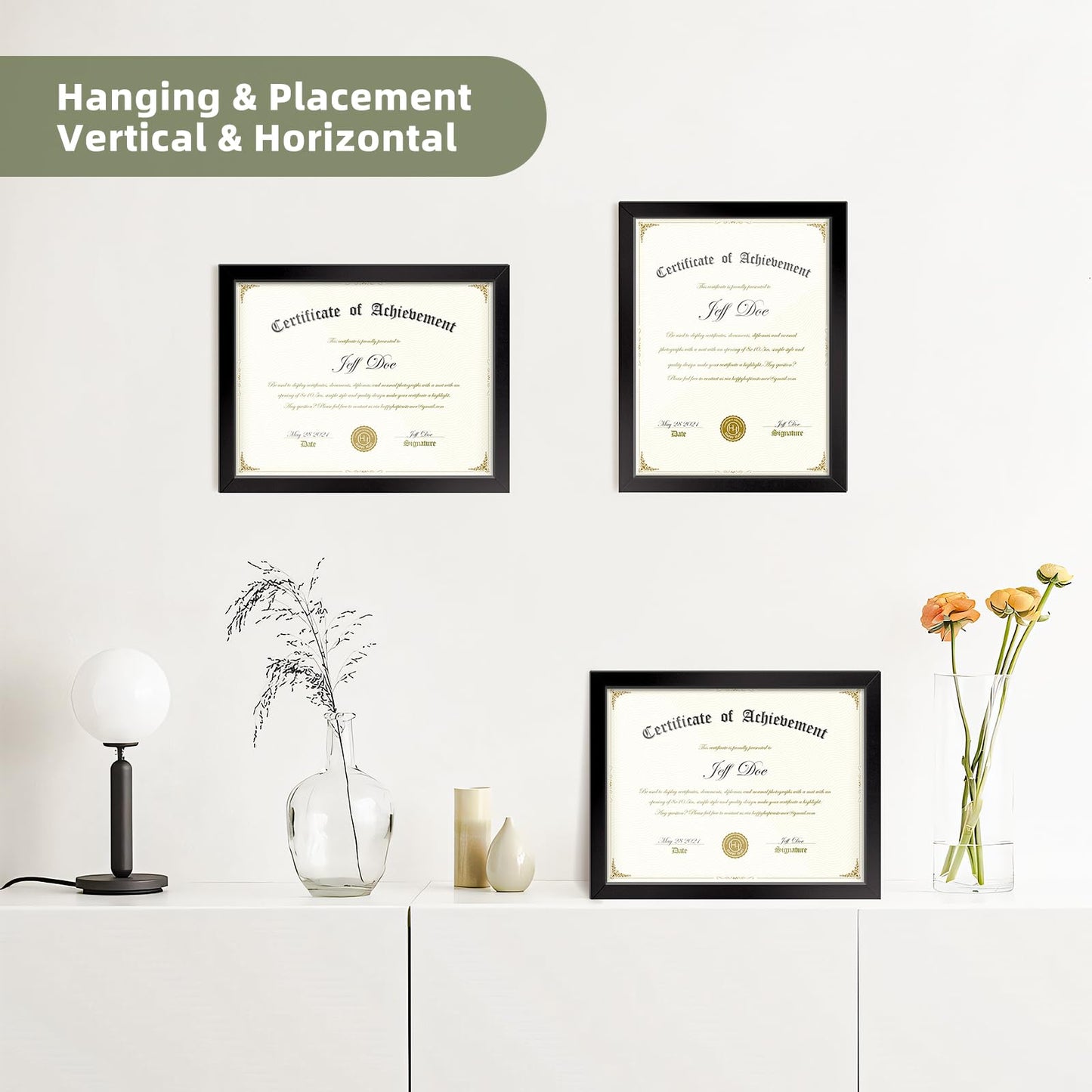 8.5x11 Picture Frames Certificate Frame | 4 Pack Document Frames Bulk for Diploma, Degree, Photograph, and Photos | Tabletop or Wall Mount | Black
