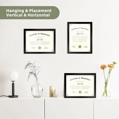 8.5x11 Picture Frames Certificate Frame | 4 Pack Document Frames Bulk for Diploma, Degree, Photograph, and Photos | Tabletop or Wall Mount | Black