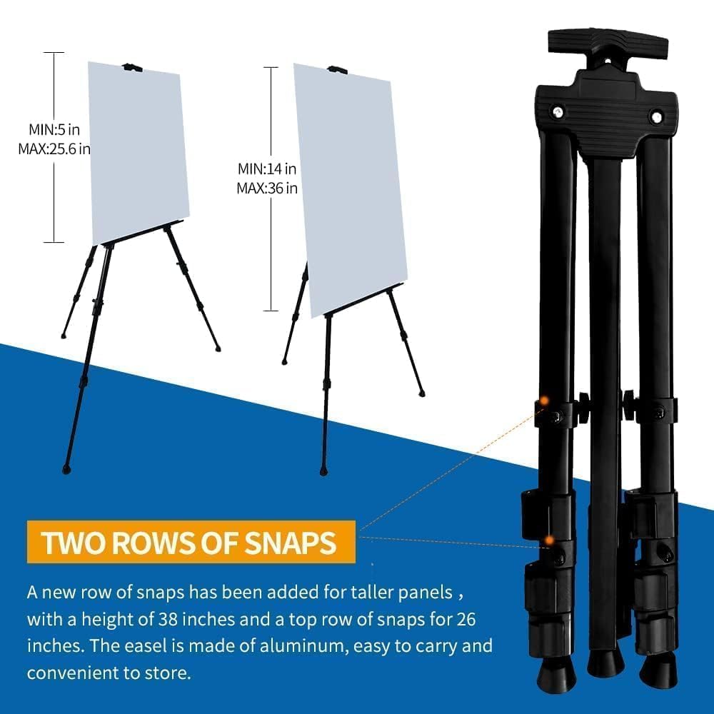 Easel Stand for Sign and Painting: Art Portable Adjustable Metal Tripod Easels for Display Height from 17 to 66 Inch -Canvas Stand for Table-Top/Floor Paint for Artists Adult Holder or Teen