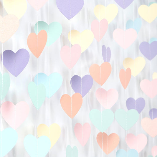 Pastel Rainbow Birthday Party-Decorations Streamers - 52FT Yellow Blue Mint Pink Purple Hanging Heart Garland Banner,Baby Bridal Shower Bachelorette Engagement Backdrop Decor Hugtmr