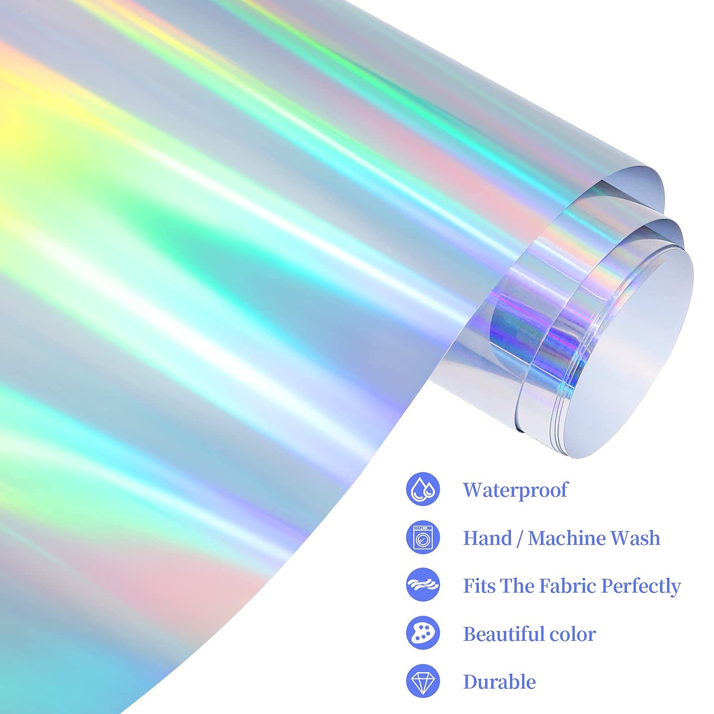 Rainbow Silver Holographic Heat Transfer Vinyl 12" x 6ft Silver Metallic HTV for T-Shirts, Clothing, Rainbow Iron on Vinyl Work with Craft Cutter