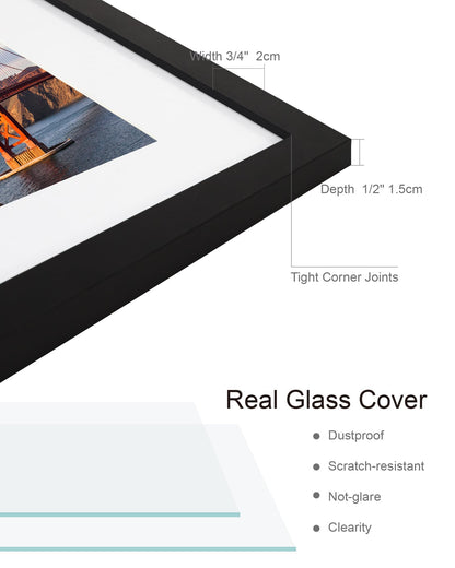 4x6 Picture Frame (4 Pack, Black), Made of Real Glass and Wooden Frame - Display Pictures 3.5x5 with Mat or 4x6 Without Mat, 4 by 6 Photo Frames TableTop Display and Wall Mounting