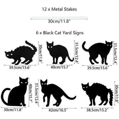 6 Pack Halloween Black Cat Yard Signs with Stakes Scary Silhouette Halloween Decorations for Outdoor Yard Lawn Garden Halloween Decor