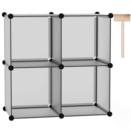 Cube Storage Organizer, 4-Cube Shelves Units, Closet Cabinet, DIY Plastic Modular Book Shelf Ideal for Bedroom, Living Room, Office, 24.8" L x 12.4" W x 24.8" H Grey UPCS04G