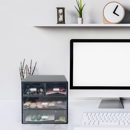 Desk Organizer with Drawer, Desk Storage Box, Plastic Office Stationery Supplies Organizers, Desktop Organizer for Office School Home (4 drawer, Black)