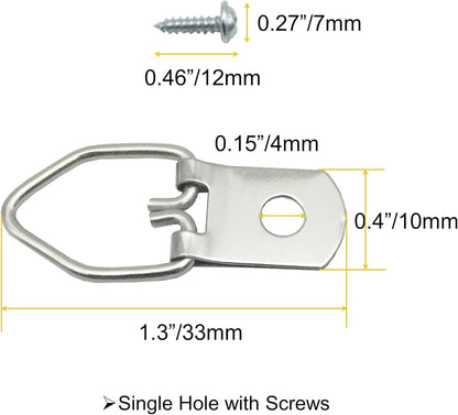 150 Pack Small D-Ring Steel Picture Hangers with Screws Picture Frames Picture Hang Solutions, for Hanging Clock Paintings Artwork Picture Frame Hook Photos