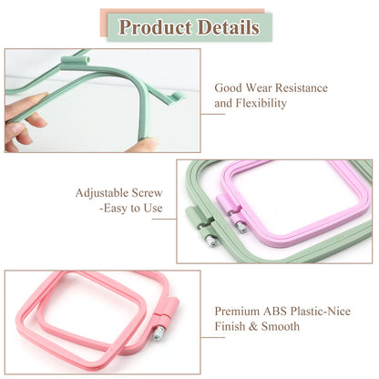 5Pcs 5 Size Square Embroidery Hoops, ABS Plastic Embroidery Hoops Cross Stitch Hoops Embroidery Frames for Sewing, Needlework, Embroidery Projects (Size-3", 4.3", 6.5", 8.7", 11")