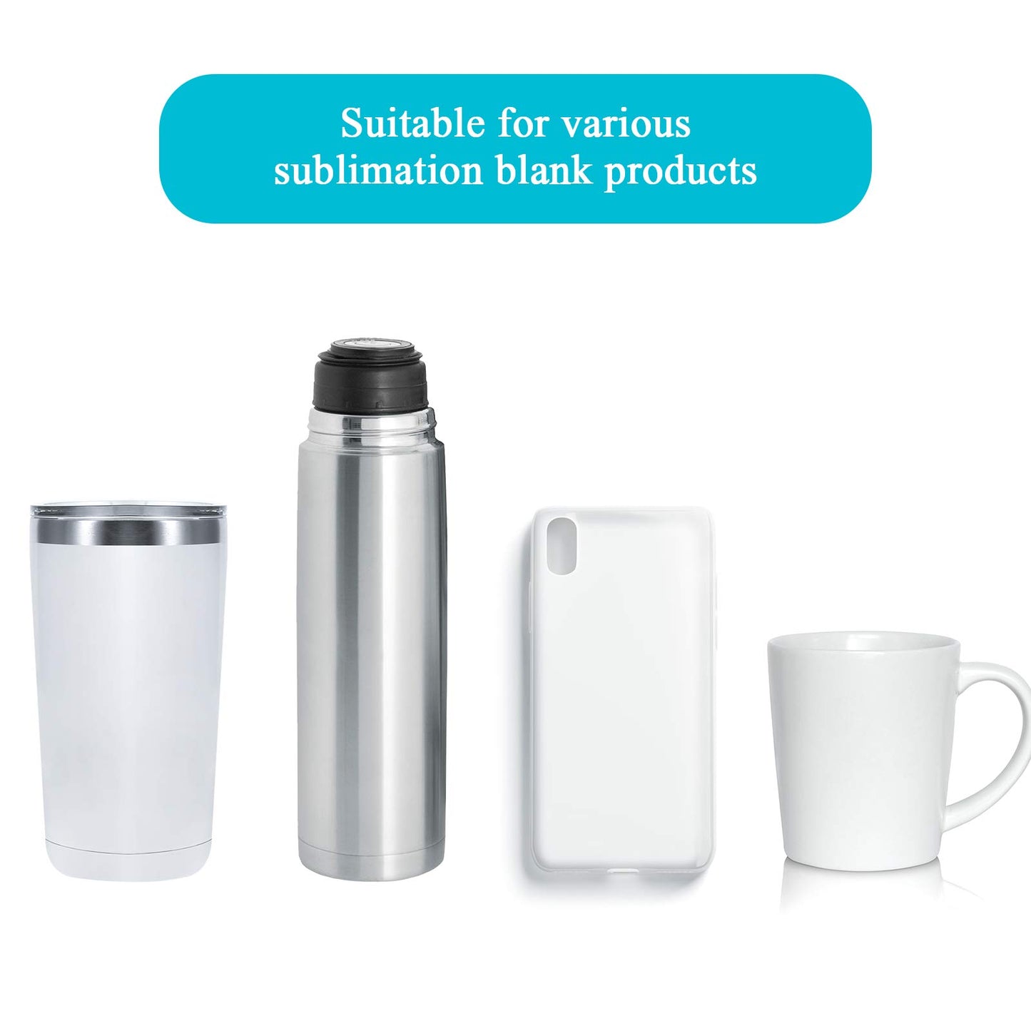 50 Pcs Sublimation Heat Shrink Sublimation Shrink Wraps Film Blanks Wrap Sleeves White Wrap Bags Tube, 5 Different Sizes, 9 x 14 Inch, 8 x 8 Inch, 7 x 11 Inch, 5 x 10 Inch, 4 x 3 Inch