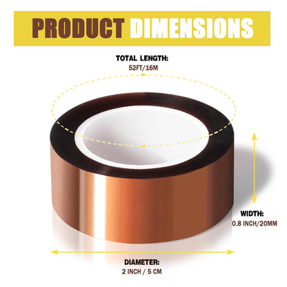 4 Rolls 20mm x16m(52FT) Heat Tape High Temperature Heat Resistant Tape Heat Transfer Tape for Heat Sublimation Press Vinyl,No Residue