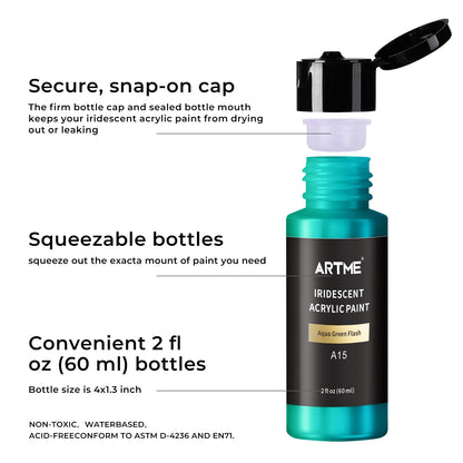 Iridescent Acrylic Paint Set, 20 Chameleon Colors in 2 oz/60ml Bottles, Color-shifting Acrylic Paint Perfect for Artists, Beginners on Canvas, Rocks, Wood, Fabric, Ceramic