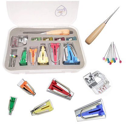 Bias Tape Maker Kits All 5 Sizes 6MM 9MM 12MM 18MM 25MM Binding Foot Craft Clips Awl Quilter's Pin