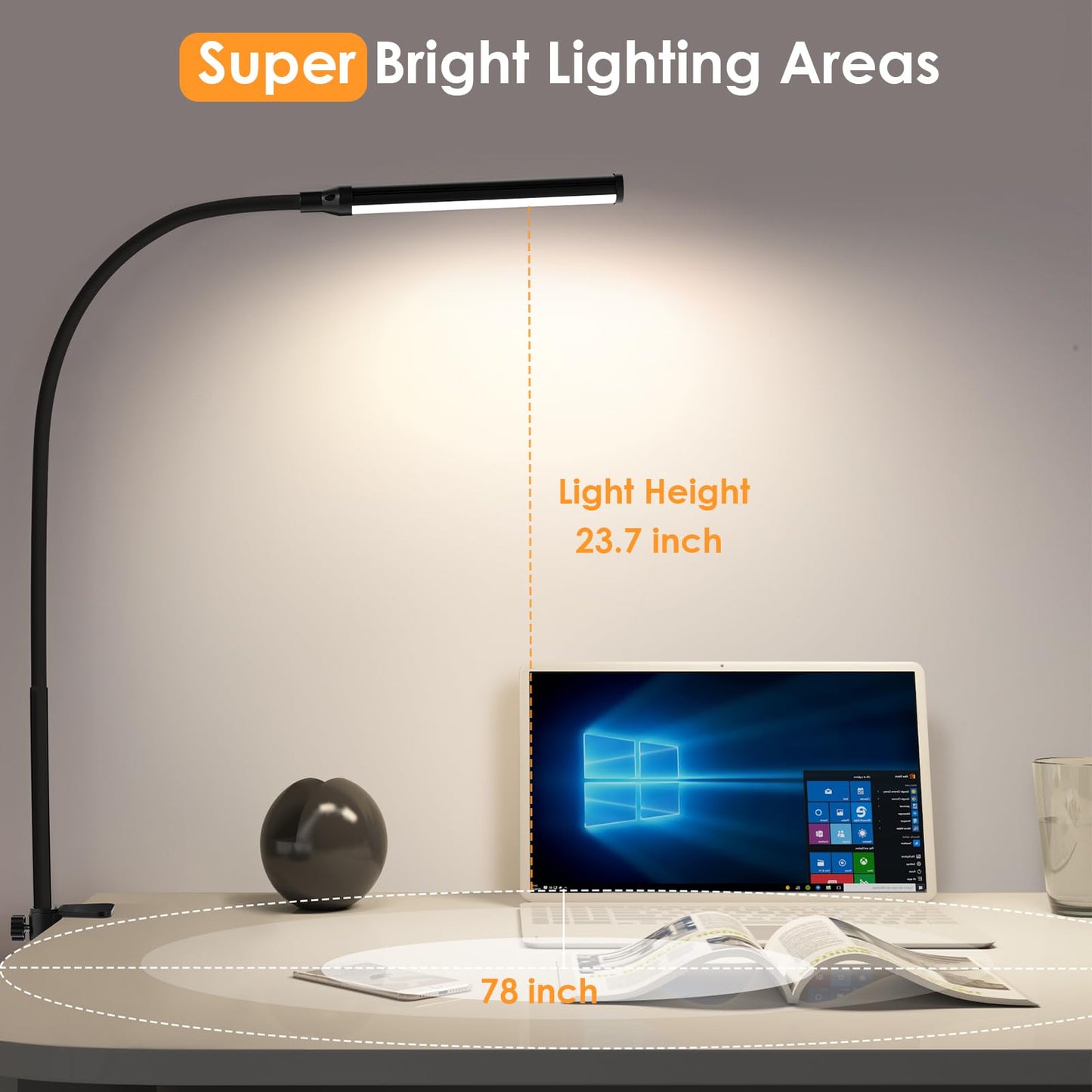 LED Desk lamp with Clamp, Eye-Caring Clip Lights for Home Office, 3 Colors Full Brightness, Flexible Gooseneck USB Adapter Table Lamp, Black