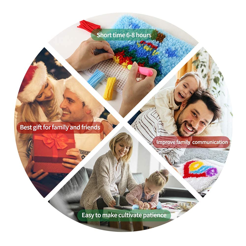 Latch Hook Kits for Adults Kids,Soft Simple Embroidery DIY Latch Hook Craft Kit with Printed Pattern Include Latch Hook10x10 Inch (Love)