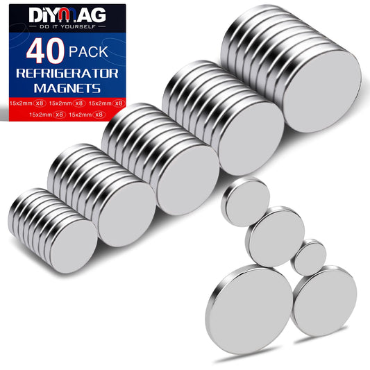 Small Rare Earth Magnets, 40 Pack, 5 Sizes - Neodymium Magnets for Refrigerator, DIY, Crafts, Kitchen & Office