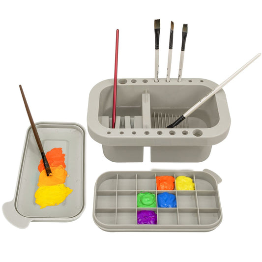 Paint Brush Cleaner, Paint Brush Holder and Organizers with Palette for Acrylic, Watercolor, and Water-Based Paints (Grey)