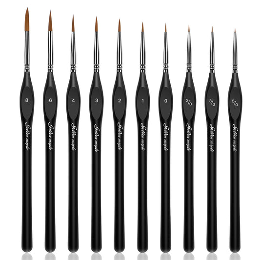 10 pcs Miniature Brushes for Fine Detailing & Art Painting - Acrylic, Watercolor, Oil, Models