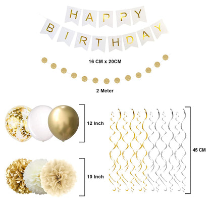 Gold Party Decorations, Happy Birthday Banner - 16th 18th 21th 30th 40th 50th 60th 70th Gold White Supplies Balloons