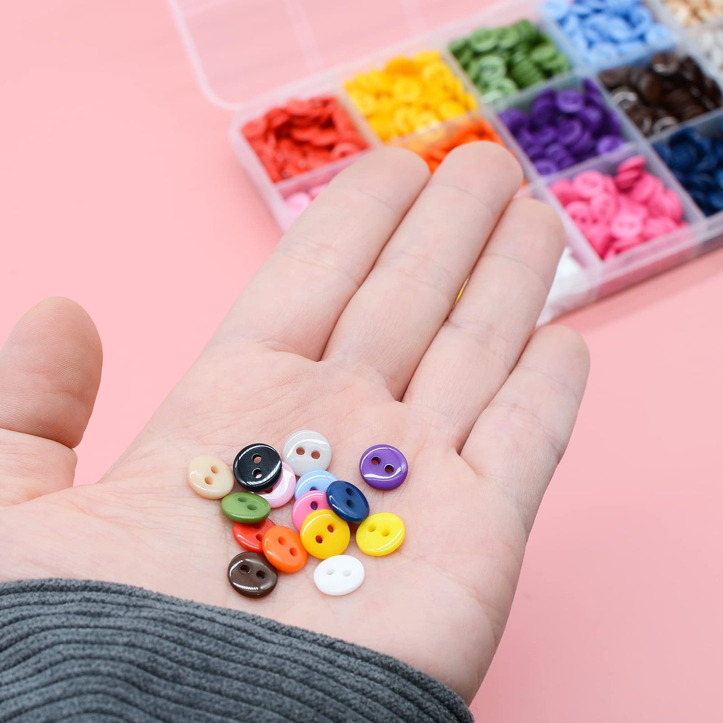 Round 2 Holes Craft Buttons, 1125Pcs 0.35 Inch(9mm) Sewing Buttons, 15 Colors Resin Buttons, for Sewing Children Sweater DIY Crafts Scrapbooking Children's Manual Project