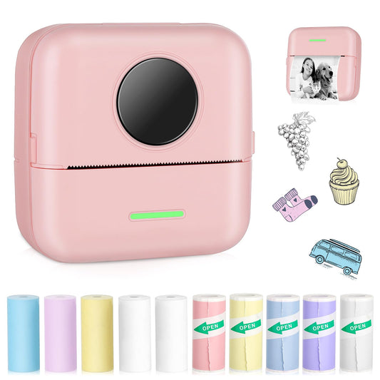 Mini Pocket Bluetooth Printer-Portable Thermal Printer with 5 Roll Papers for Journal/DIY Scrapbook/Travel/Notes/Lists/Label/Memo, Receipt Printer for Children Women Gifts Kids Christmas iOS&Android
