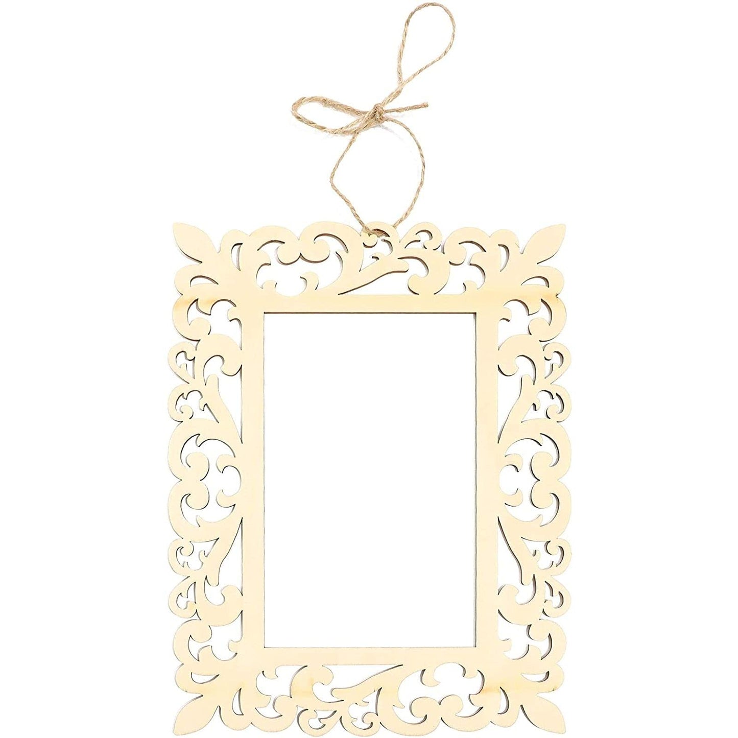 Unfinished Wooden Picture Frames for Crafts with Cutouts and String - Pack of 6