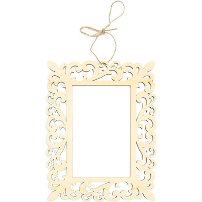 Unfinished Wooden Picture Frames for Crafts with Cutouts and String - Pack of 6