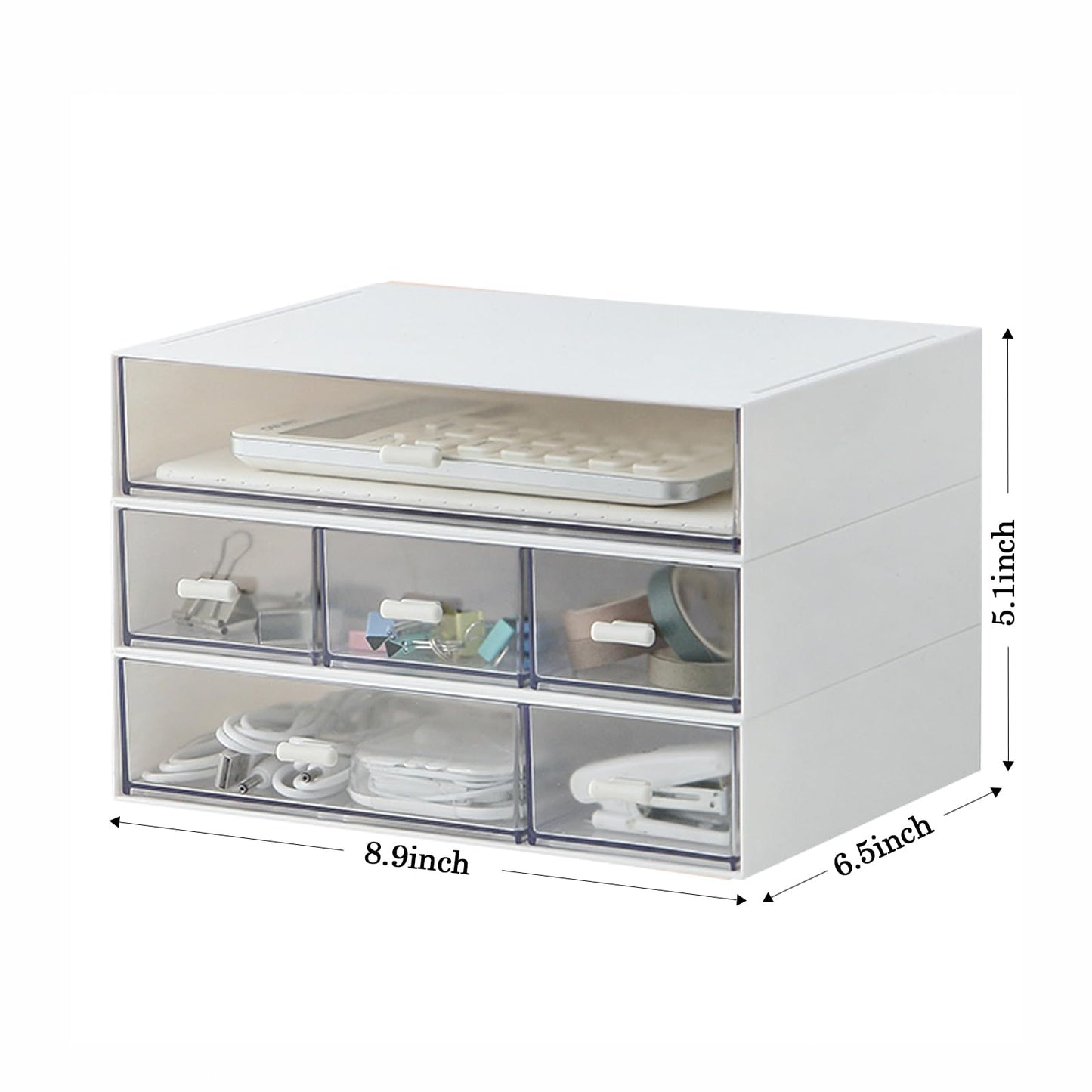 Desk Organizer with 6 Drawers, Makeup Organizer, Plastic Cosmetic Organizer, Bathroom Organization Boxes, Desktop Storage Box(White)
