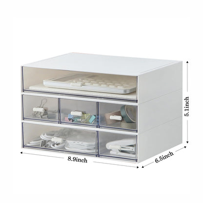 Desk Organizer with 6 Drawers, Makeup Organizer, Plastic Cosmetic Organizer, Bathroom Organization Boxes, Desktop Storage Box(White)