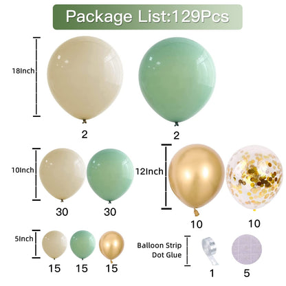 Sage Green Balloons Arch Kit, Green And Gold Balloons White Sand Olive Confetti Balloons Arch for Birthday Baby Shower Bridal Shower Engagement Baptism Wild One Party Decorations