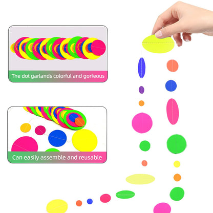 120feet UV Round Dot Paper Neon Garland Streamers Decorations for Glow Party UV Reactive Black Light Favors Glow in The Dark Supplies for Wedding Birthday Garlands