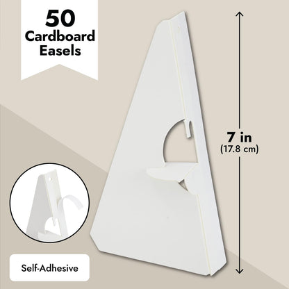50-Pack Self-Stick 7 in Cardboard Easel Backs, Picture Frame and Art Easel Stand Bulk Pack for Photographs, Artwork, Posters, Signs, and Craft Projects (White)
