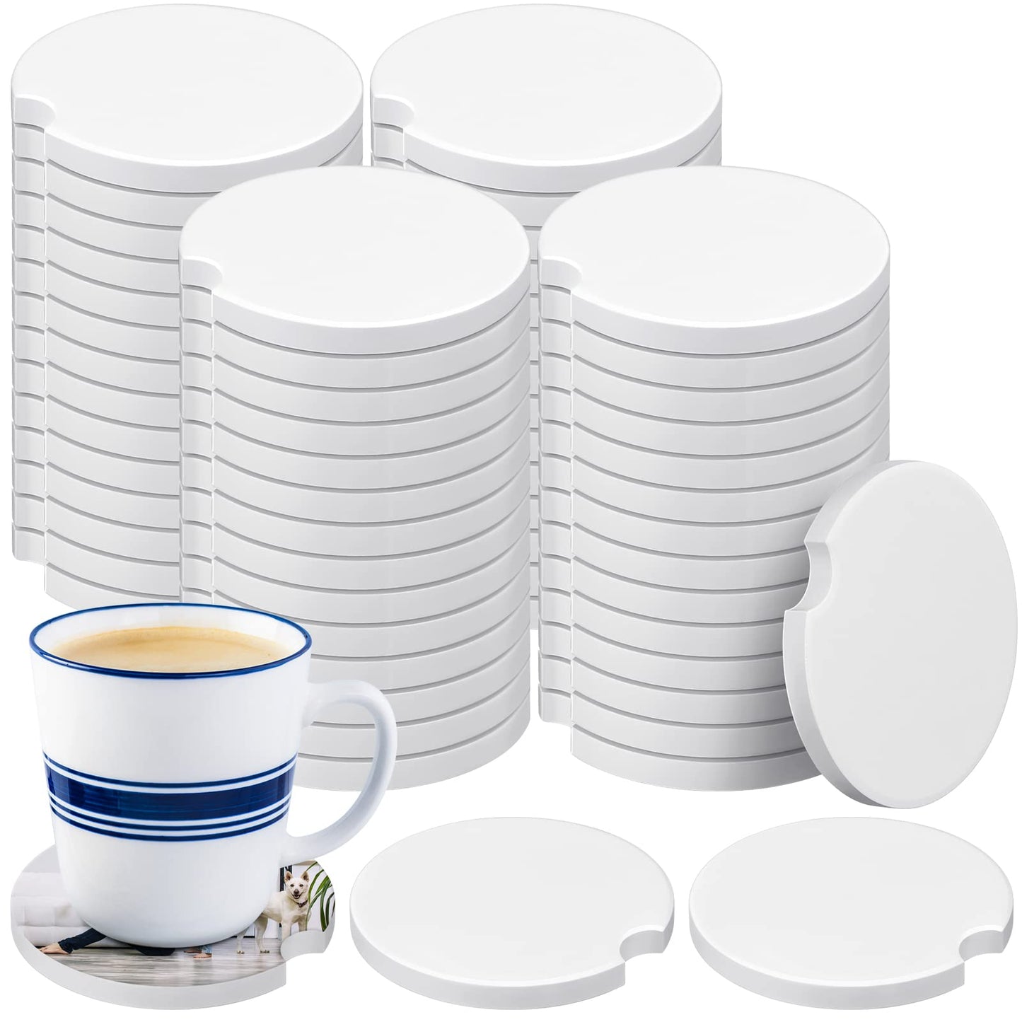 Ceramic Car Sublimation Blanks Cupholders Sandstone for Car Cup with Finger Notch for Easy Removal Ceramic Auto Cupholder Keep Vehicle from Cold Drink Sweat Stain Spill(24 Pieces)
