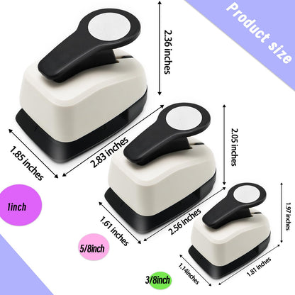 Circle Punch, Circle Hole Punch, Paper Hole Puncher, 3 PCS CirclePunch Set, 1 inch Hole PunchCircle, 5/8'' CirclePaper Punchers, 3/8'' Craft Punches, HolePuncher for Crafts, Shape Punches
