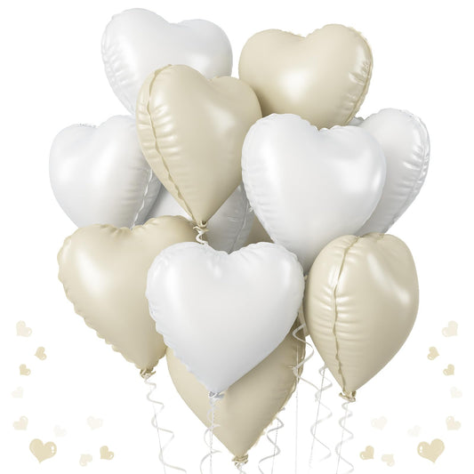 Foil Balloon - 18 Inch Large Beige and Sand White Heart for Valentines Day