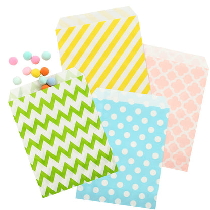 100 Pack Pastel Cookie Candy Buffet Easter Bags, 5x7 Small Paper Bags for Easter Birthday Holiday Party Favor Supplies, Green Yellow Blue Pink