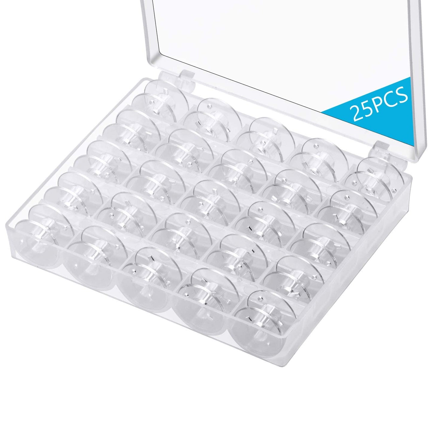 25 Pcs Bobbins for Sewing Machine, Sa156 Bobbins, Bobbins Class 15, Sewing Accessories, Plastic Bobbin with Case(1 Box)