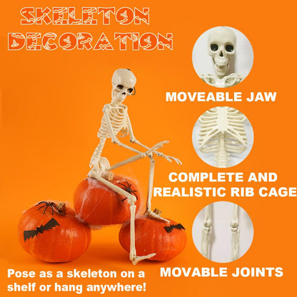 5 Packs Halloween Skeletons, 16" Halloween Full Body Skeleton with Posable Joints for Haunted House Graveyard Props Decor