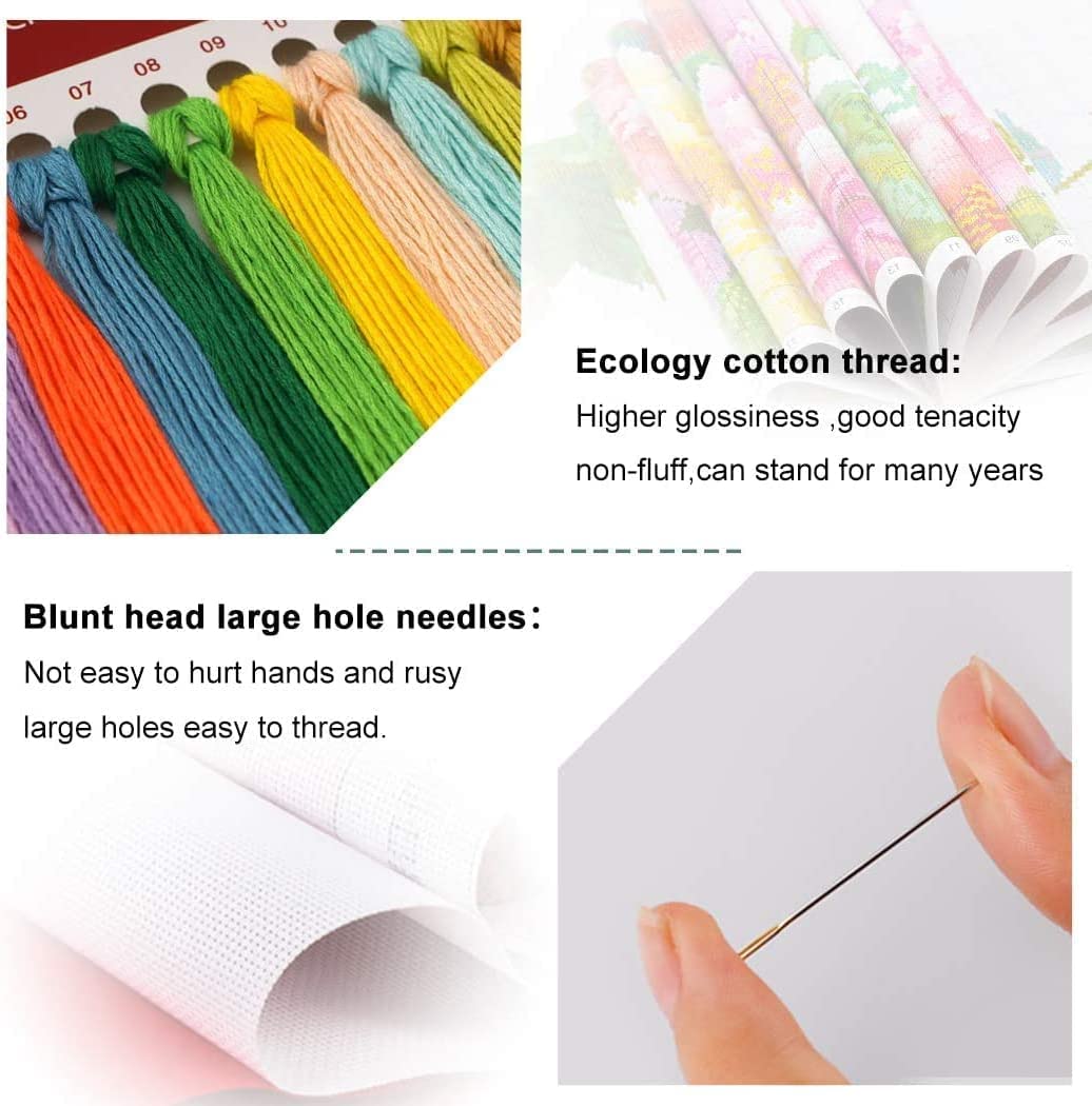 Starry Night Stamped Cross Stitch Kits - Needlepoint Counted Cross Stitch Kits for Beginner Adult Crossstitching Printed Dimensions Scenery Patterns Stitch Embroidery Kits Arts and Crafts