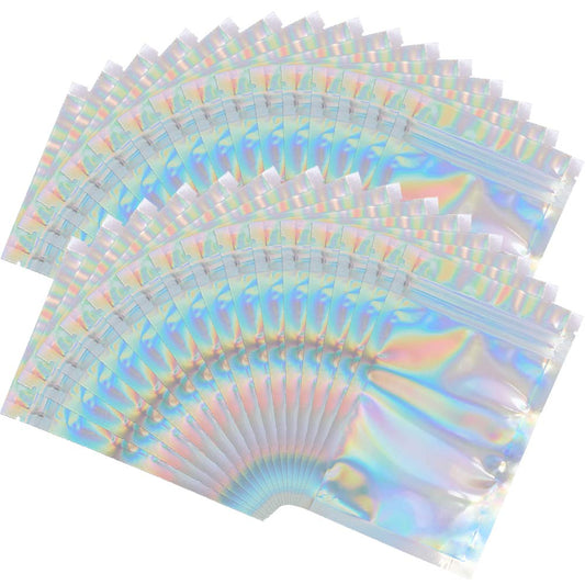 100 Pieces Mylar Holographic Resealable Bags - 4 x 6" Smell Proof Bags, Foil Pouch for Party Favor Food Storage (Holographic Color, 4 x 6 Inch)