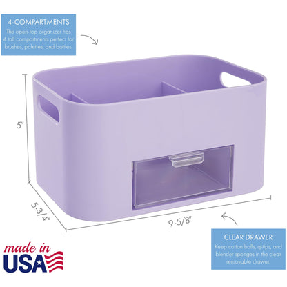 Bliss Lilac Purple Makeup Organizer for Countertop, Divided Bathroom Organizer & Storage Drawer, Makeup Brush Holder, Cosmetic & Nail Polish Organizer, Made in USA