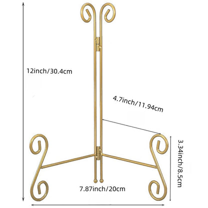 Gold Plate Stand, 12 Inch Decorative Holder for Displaying Platters, Heavy-Duty Metal Easel Stand for Picture, Photo Frame, Books and Round Objects