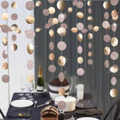 Champagne Gold Birthday Decorations Glitter Dot Garland Circle Streamers Banner Backdrop Baby Showers Bridal Showers Christmas New Year Eve Anniversaries Graduations Holiday Parties Decor
