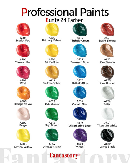 Acrylic Paint Set 24 Classic Colors(2oz /60ml) with 12 Brushes, Professional Craft Thick Paints Kits for Adults, Canvas Wood Fabric Ceramic Rock Painting Supplies [Professional Series]