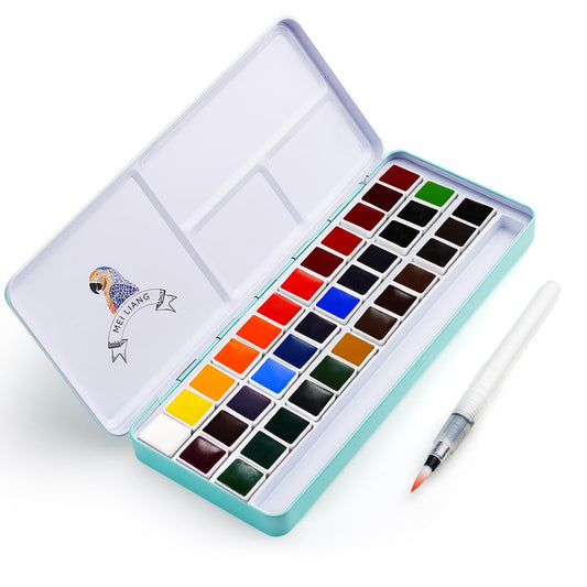 Watercolor Paint Set, 36 Vivid Colors in Pocket Box with Metal Ring and Watercolor Brush, Perfect for Students, Beginners and More