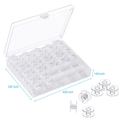 25 Pcs Bobbins for Sewing Machine, Sa156 Bobbins, Bobbins Class 15, Sewing Accessories, Plastic Bobbin with Case(1 Box)