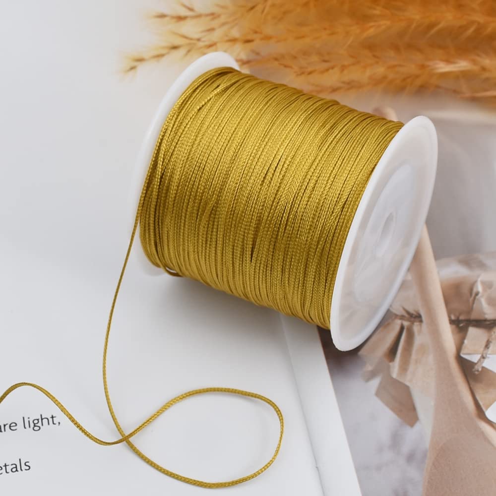 1mm x 100 Yards Gold Nylon Cord Satin String for Bracelet Jewelry Making Rattail Macrame Trim Cord Necklace Bulk Beading Thread Kumihimo Chinese Knot Craft