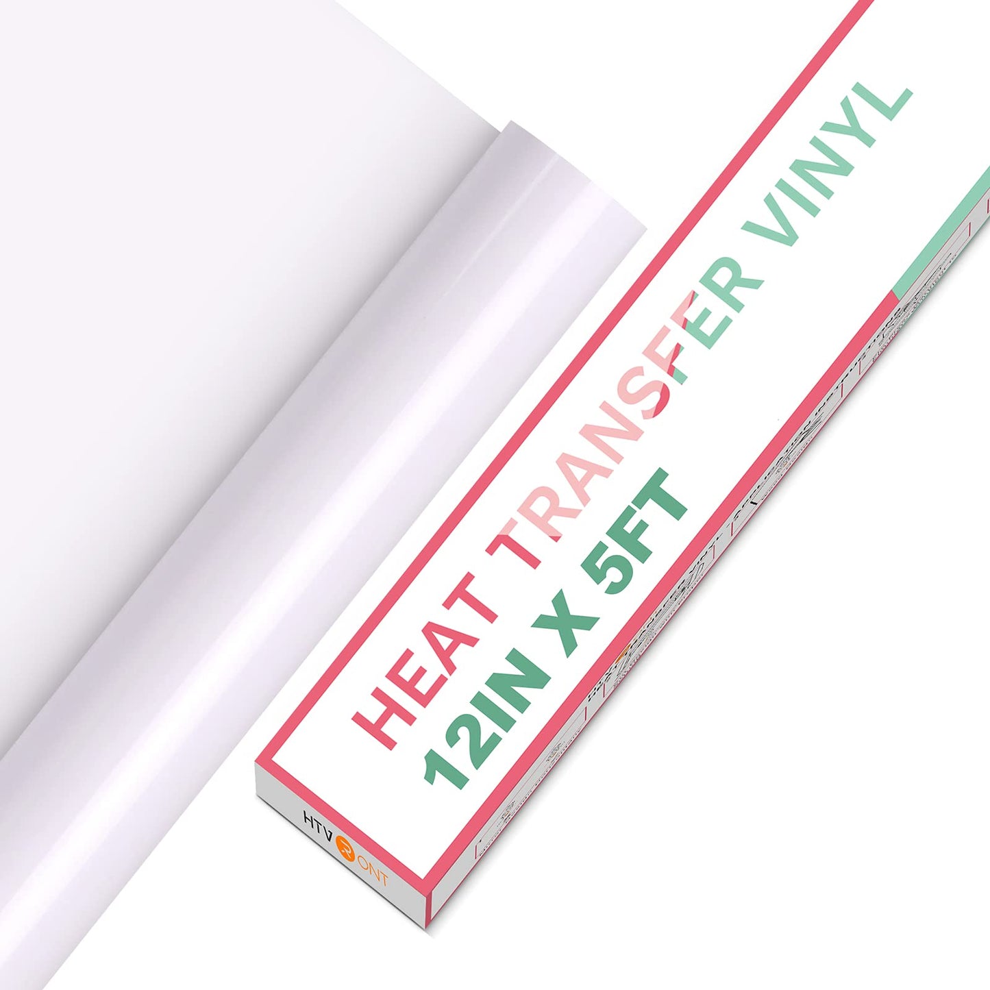 HTV Vinyl Rolls Heat Transfer Vinyl - 12" x 5ft White HTV Vinyl for Shirts, Iron on Vinyl for All Cutter Machine - Easy to Cut & Weed for Heat Vinyl Design (White)