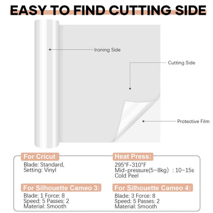 Heat Transfer Vinyl White HTV Rolls - 12" x 20ft White Iron on Vinyl for All Cutter Machine, HTV Vinyl for Shirts - Easy to Cut & Weed for Heat Transfer Design