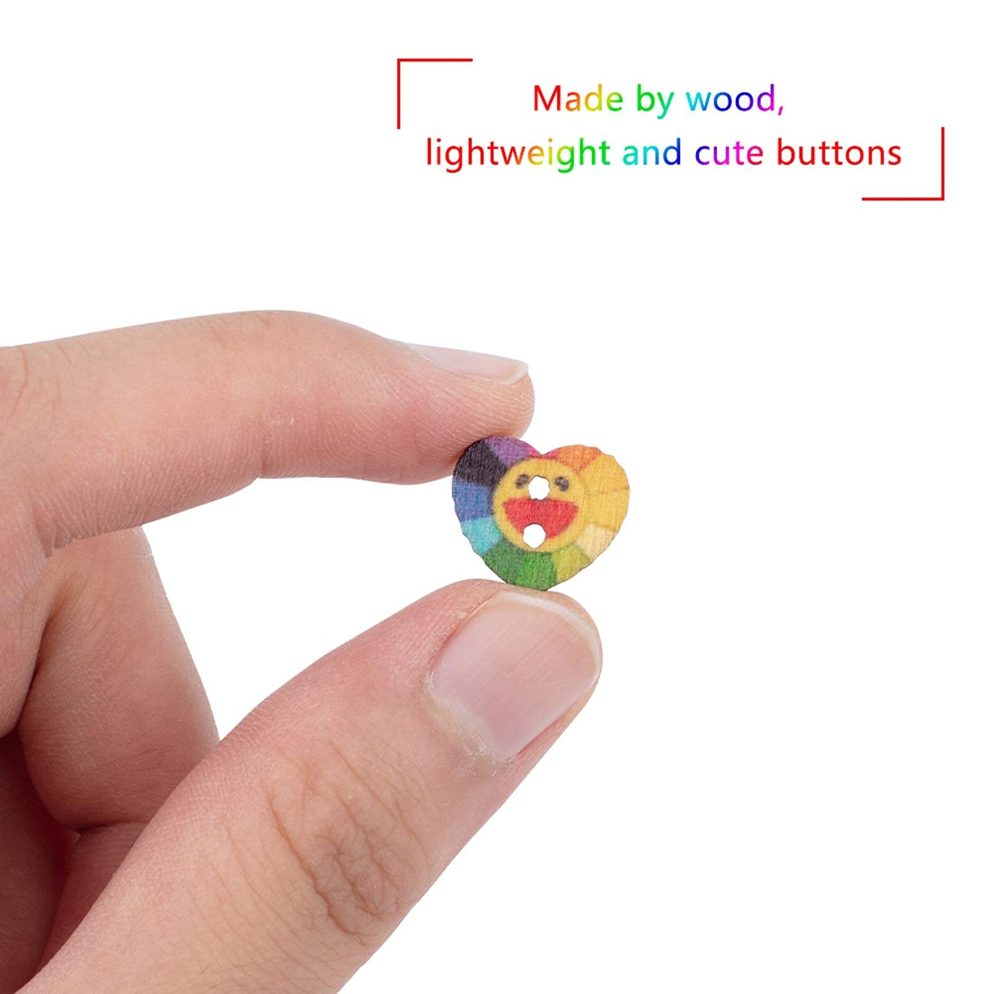 100pcs 13mm Heart Wooden Buttons 2 Holes Colorful Printed Heart Buttons for Sewing Fasteners Scrapbooking Crafts Crochet Manual Button Painting Handmade Ornament DIY Projects 1.5mm Hole